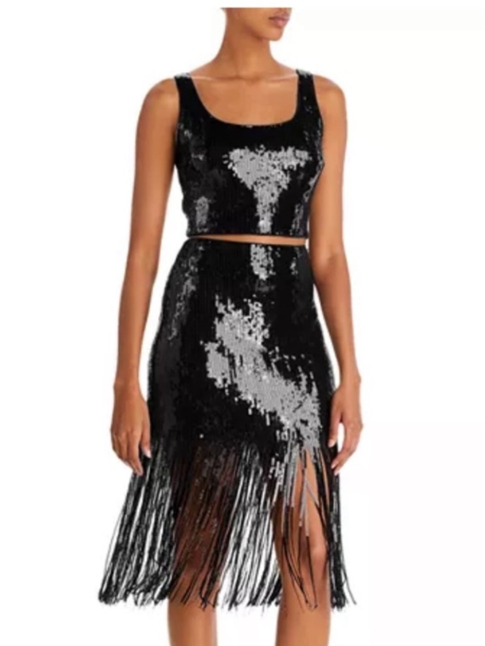 Lucy Paris Morgan Black Sequin Fringe Midi Skirt - Women